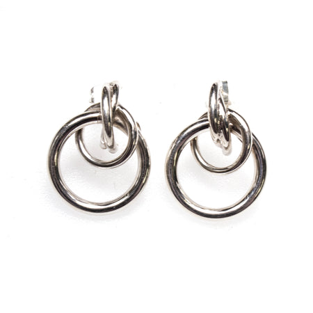 Sterling Silver Puff 4 Ring Dangle Earrings