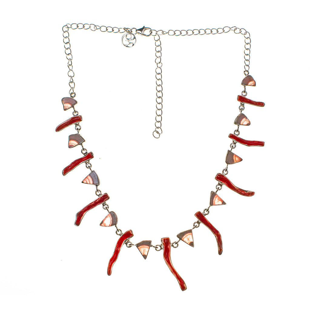 Sterling Silver Stick Coral and Rhodochrosite Necklace