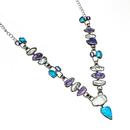 SS AAA Aquamarine Beaded Adjustable Necklace