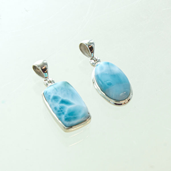 SS Medium Assorted Larimar Bezel Pendants