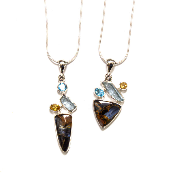 SS Pietersite, Blue Topaz, Aquamarine, & Citrine Necklaces