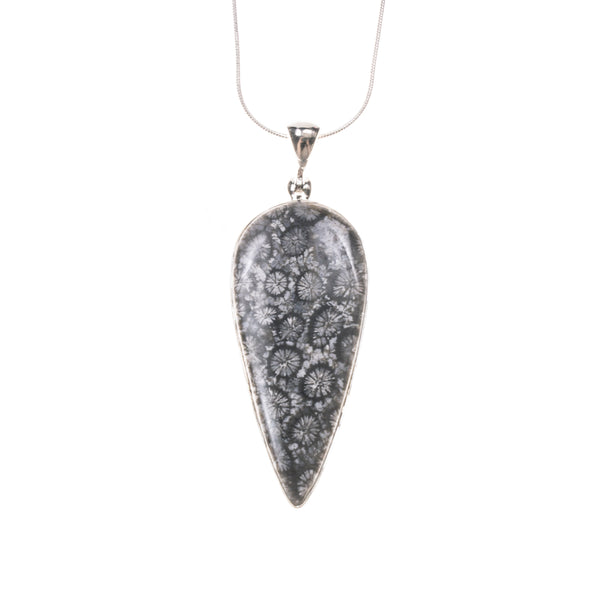 Sterling Silver Fossilized Coral Drop Necklace