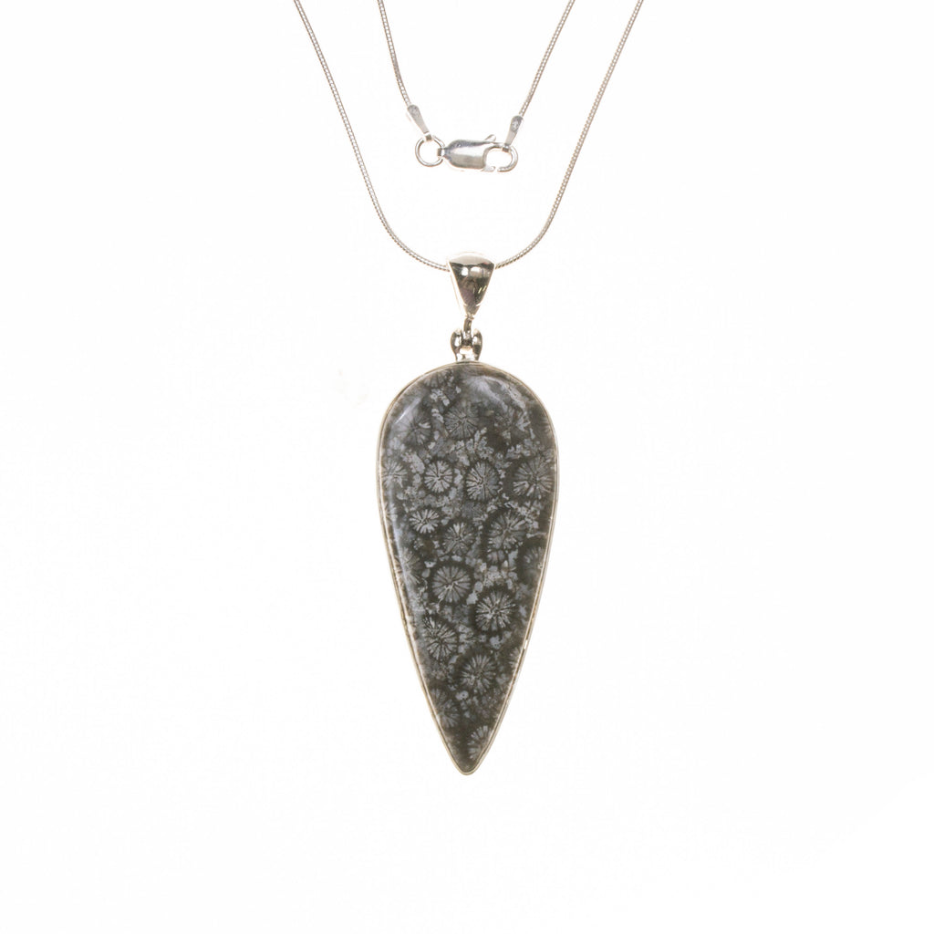 Sterling Silver Fossilized Coral Drop Necklace