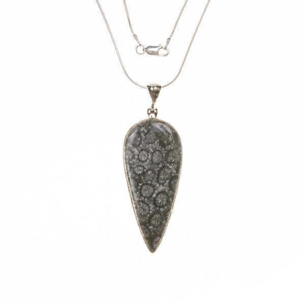 Sterling Silver Fossilized Coral Drop Necklace