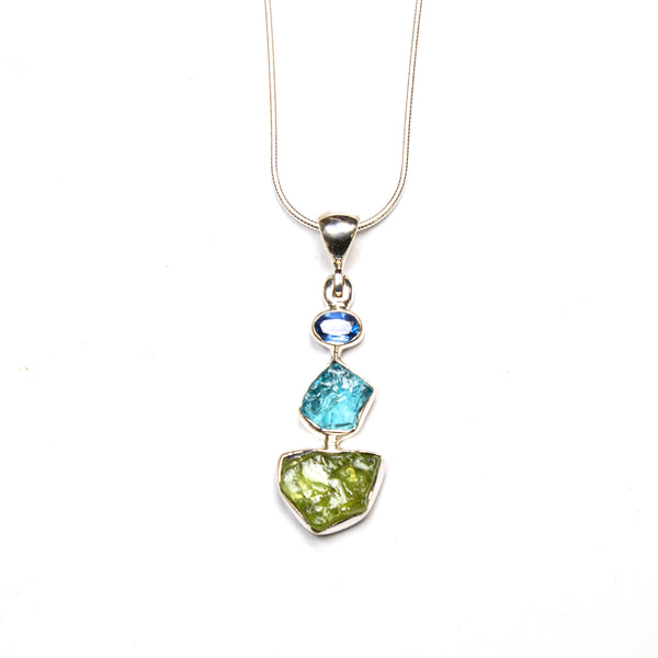 SS Peridot, Blue Topaz, Apatite, Kyanite & Chromium Diopside Assorted Necklaces