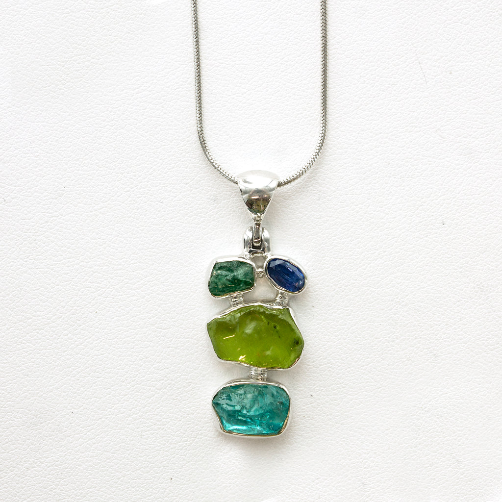 SS Rough Apatite, Kyanite, Chrysoprase & Peridot Necklace