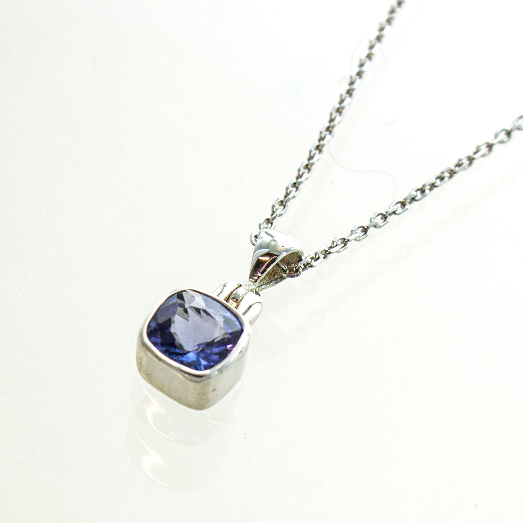 SS Small Square Tanzanite Bezel Necklace