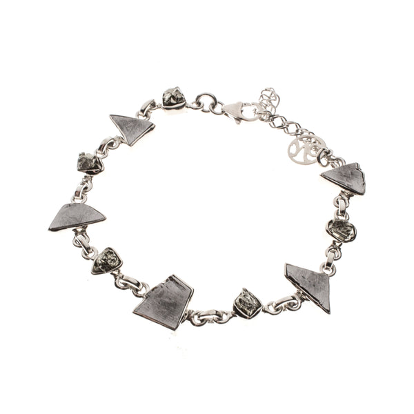 Sterling Silver Meteorite and Pyrite Link Bracelet