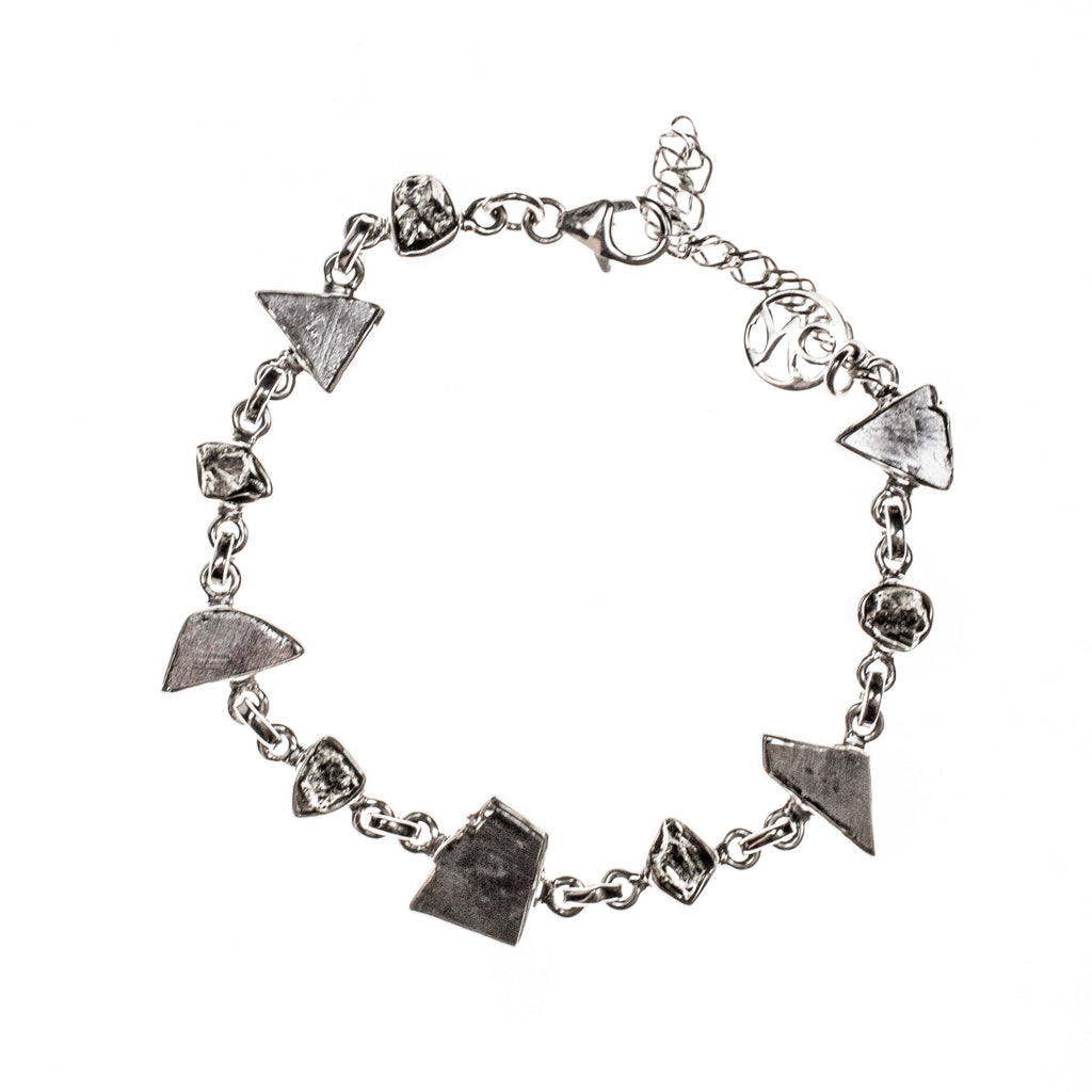 Sterling Silver Meteorite and Pyrite Link Bracelet