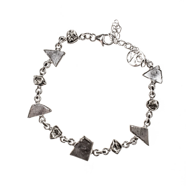 Sterling Silver Meteorite and Pyrite Link Bracelet
