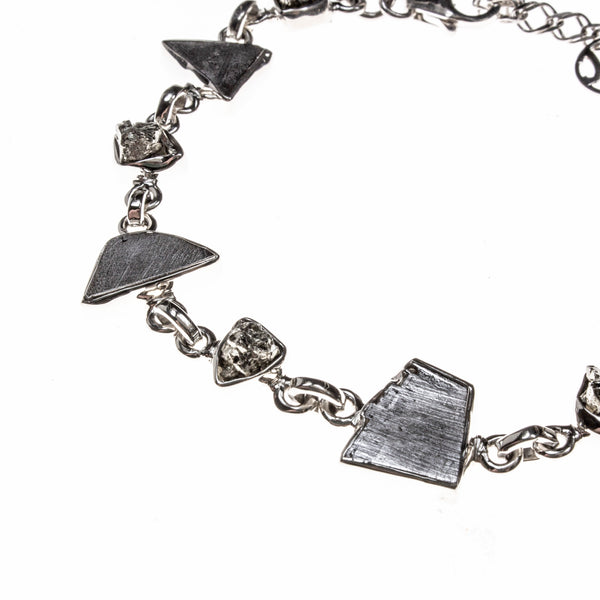 Sterling Silver Meteorite and Pyrite Link Bracelet