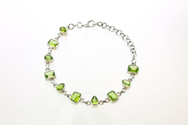 SS Peridot Oval and Diamond Bezel Bracelet