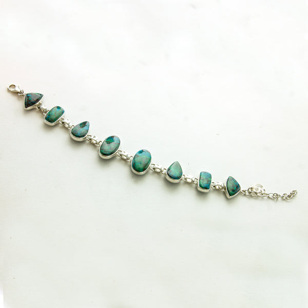 SS Chrysocolla Bezel Link Bracelet