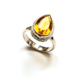 SS Citrine Pear w/ Filigree Sides Ring Size 7.25