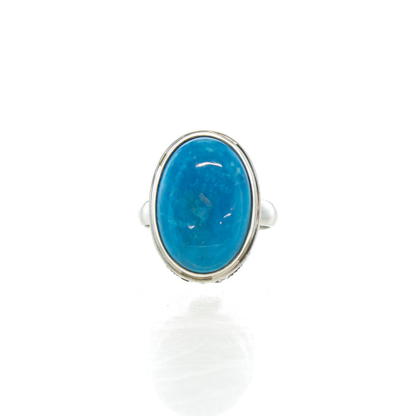 SS Vibrant Turquoise Scroll Bezel Rings (Size 6.5 & 8)