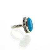SS Vibrant Turquoise Scroll Bezel Rings (Size 6.5 & 8)