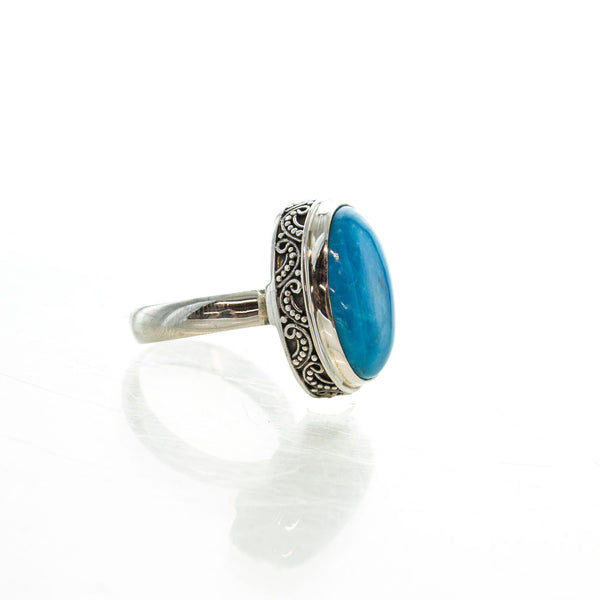 SS Vibrant Turquoise Scroll Bezel Rings (Size 6.5 & 8)