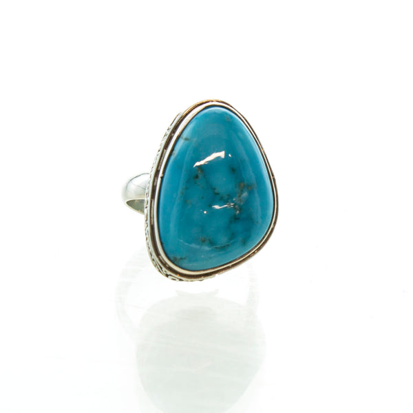 SS Vibrant Turquoise Scroll Bezel Rings (Size 6.5 & 8)