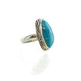 SS Vibrant Turquoise Scroll Bezel Rings (Size 6.5 & 8)