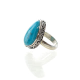 SS Vibrant Turquoise Scroll Bezel Rings (Size 6.5 & 8)