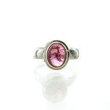 SS Tourmaline Cabochon Scroll Bezel Ring (Size 6.75)