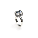 SS Rectangle Blue Topaz Swirling Scrollwork Ring (Size 7)