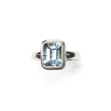 SS Rectangle Blue Topaz Swirling Scrollwork Ring (Size 7)