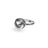 SS Round Blue Topaz Swirling Scrollwork Ring (Size 8)