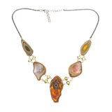 SS Peridot and Petrified Wood Bezel Necklace