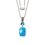 SS Blue Topaz Trillion and Rectangle Turquoise Scroll Pendant/Necklace