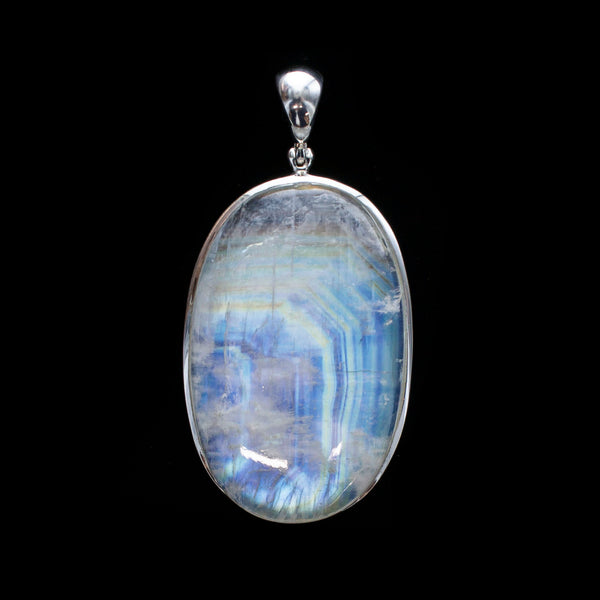 SS Gorgeous Bezeled Oval Rainbow Moonstone Cabochon Pendant