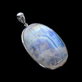 SS Gorgeous Bezeled Oval Rainbow Moonstone Cabochon Pendant