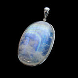 SS Gorgeous Bezeled Oval Rainbow Moonstone Cabochon Pendant