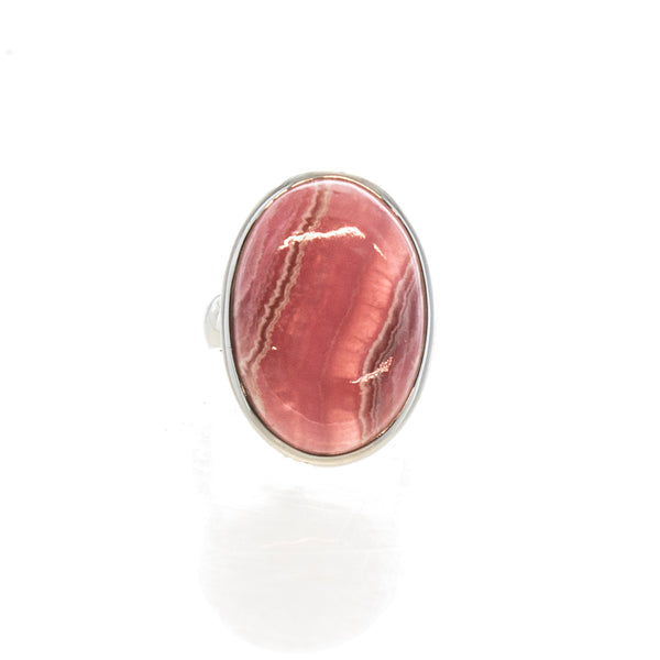 SS Adjustable Rhodochrosite Oval Cabochon Ring