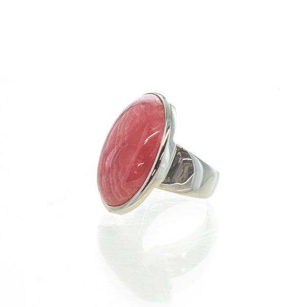SS Rhodochrosite Oval Bezel Ring (Size 7.75)