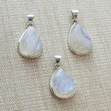 SS Small Pear Indian Rainbow Moonstone Pendants