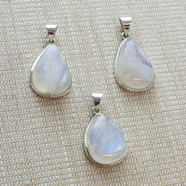 SS Small Pear Indian Rainbow Moonstone Pendants