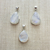 SS Small Pear Indian Rainbow Moonstone Pendants