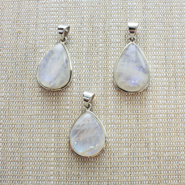 SS Small Pear Indian Rainbow Moonstone Pendants
