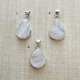 SS Small Pear Indian Rainbow Moonstone Pendants