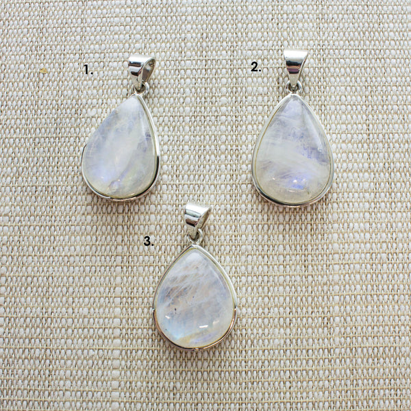 SS Small Pear Indian Rainbow Moonstone Pendants