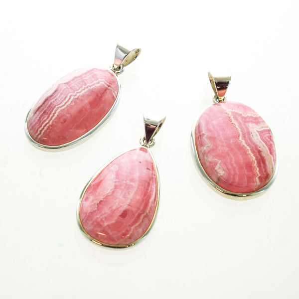 SS Assorted Rhodochrosite Bezel Pendants