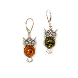 SS Large Multi-colored Amber Owl Earrings