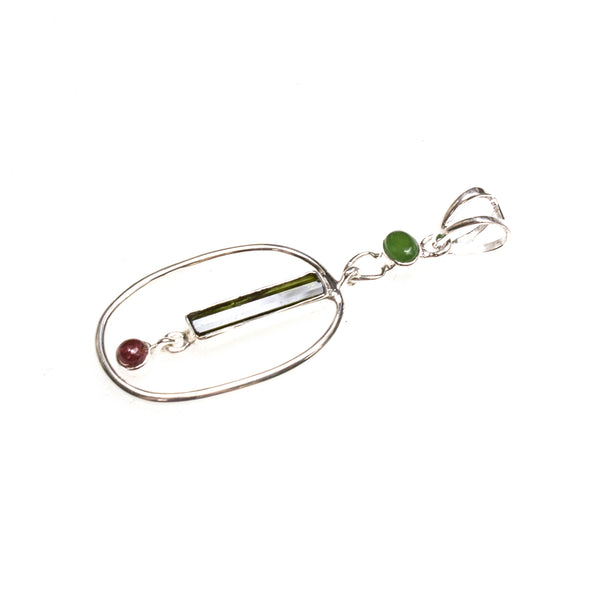 SS Multi-Tourmaline Oval Pendant