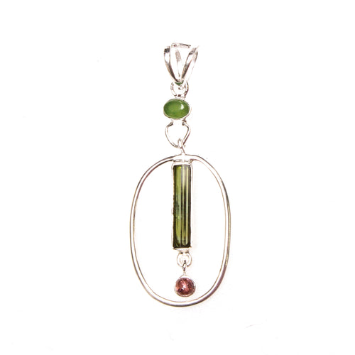 SS Multi-Tourmaline Oval Pendant