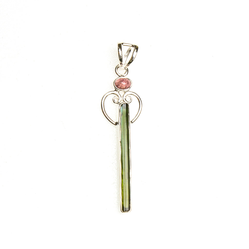 SS Long Pink/Green Tourmaline Pendant