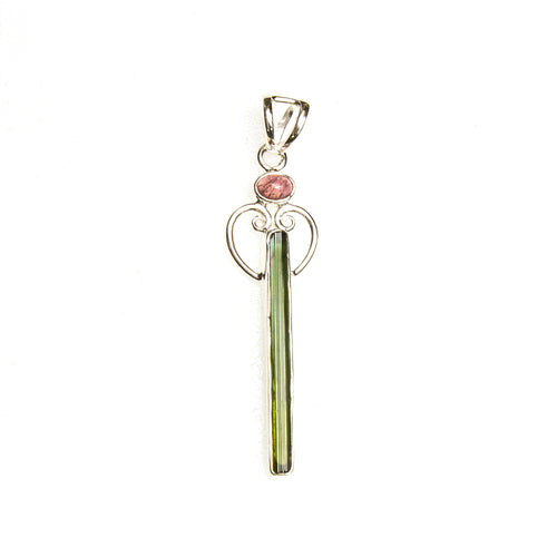 SS Long Pink/Green Tourmaline Pendant