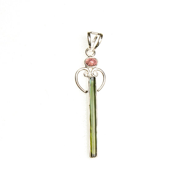 SS Long Pink/Green Tourmaline Pendant