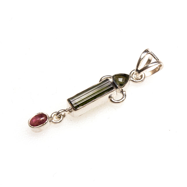 SS Small Green & Pink Tourmaline Pendant