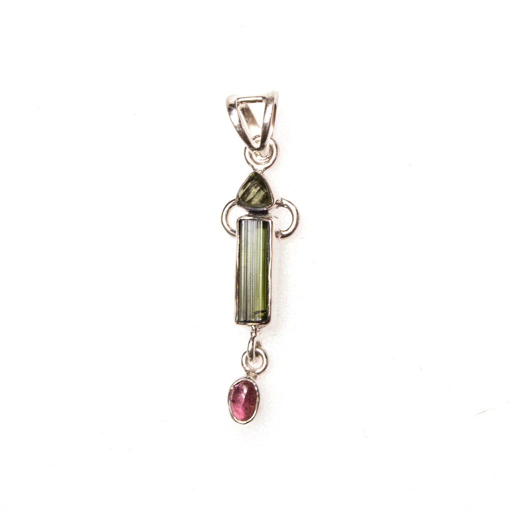 SS Small Green & Pink Tourmaline Pendant